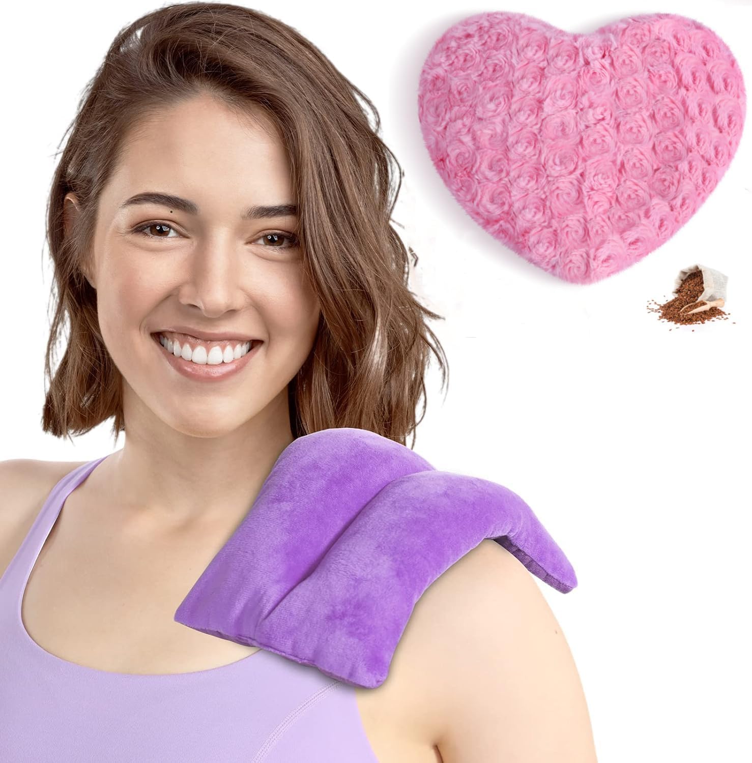 Atsuwell Microwave Heating Pad, Fluffy Heart Moist Heat Compress for Cramps, Muscles