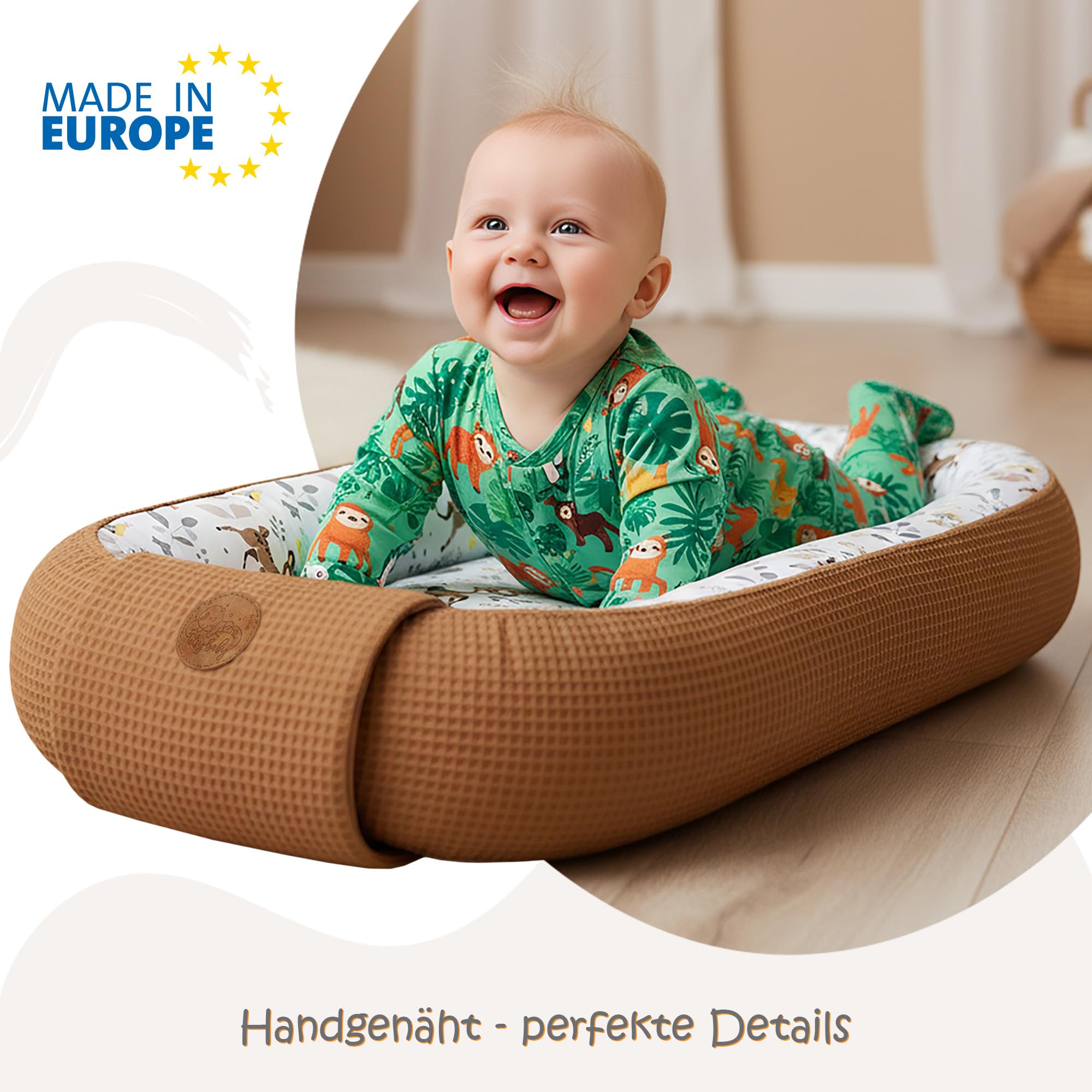 Kokon z zakładką i naszywką Totsy Baby bawełna jelonki i niedźwiedzie + wafel brązowy 65x120
