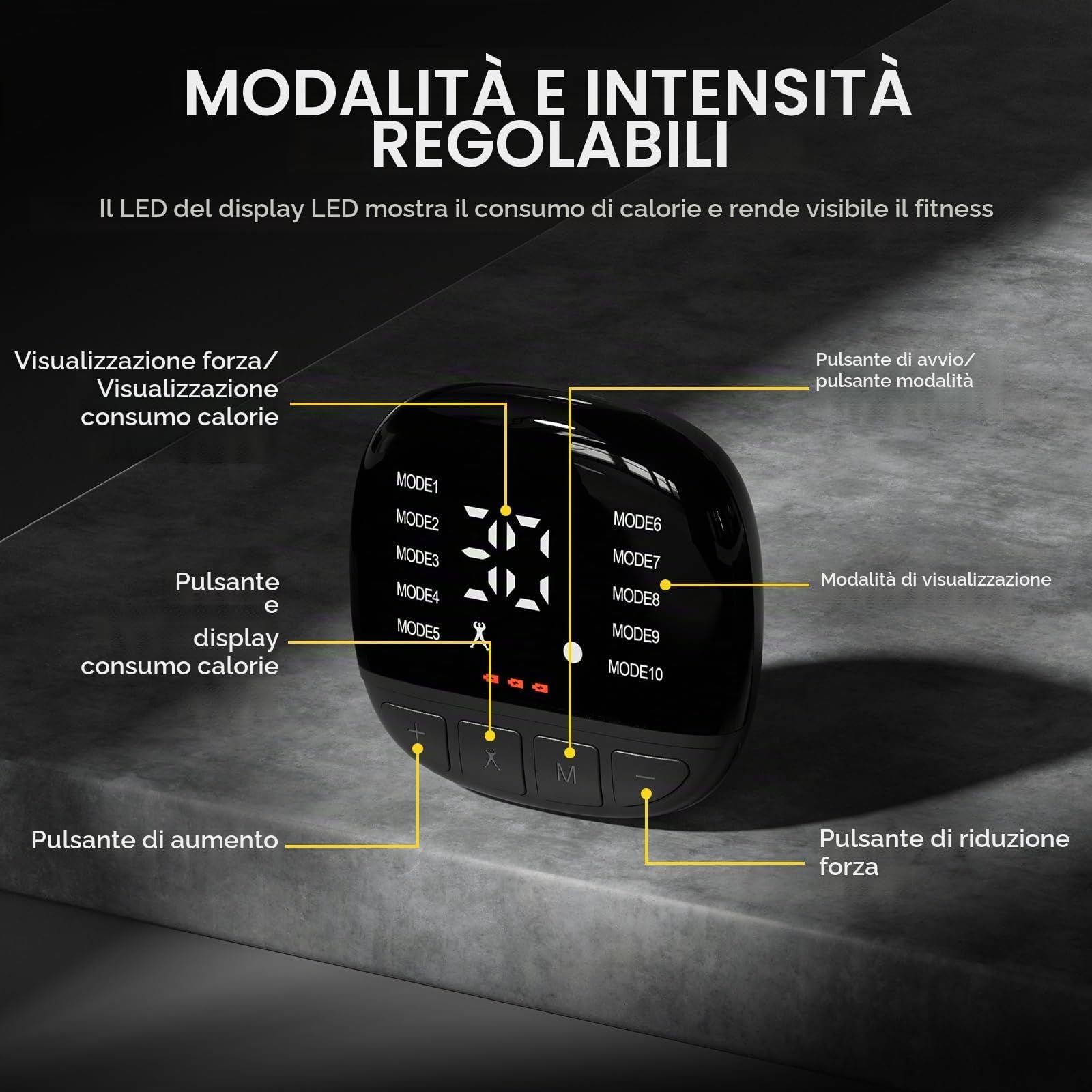 EMS Allenatore Addominale, 10 Modalità & 30 Intensità, USB Ricaricabile