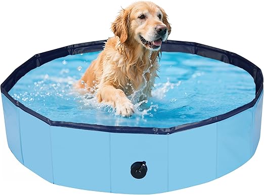 Ringling Dog Pool, Foldable Dog Swimming Pool Collapsible Pet Bathtub for Pets Cats 47.2"x12"(Blue L)