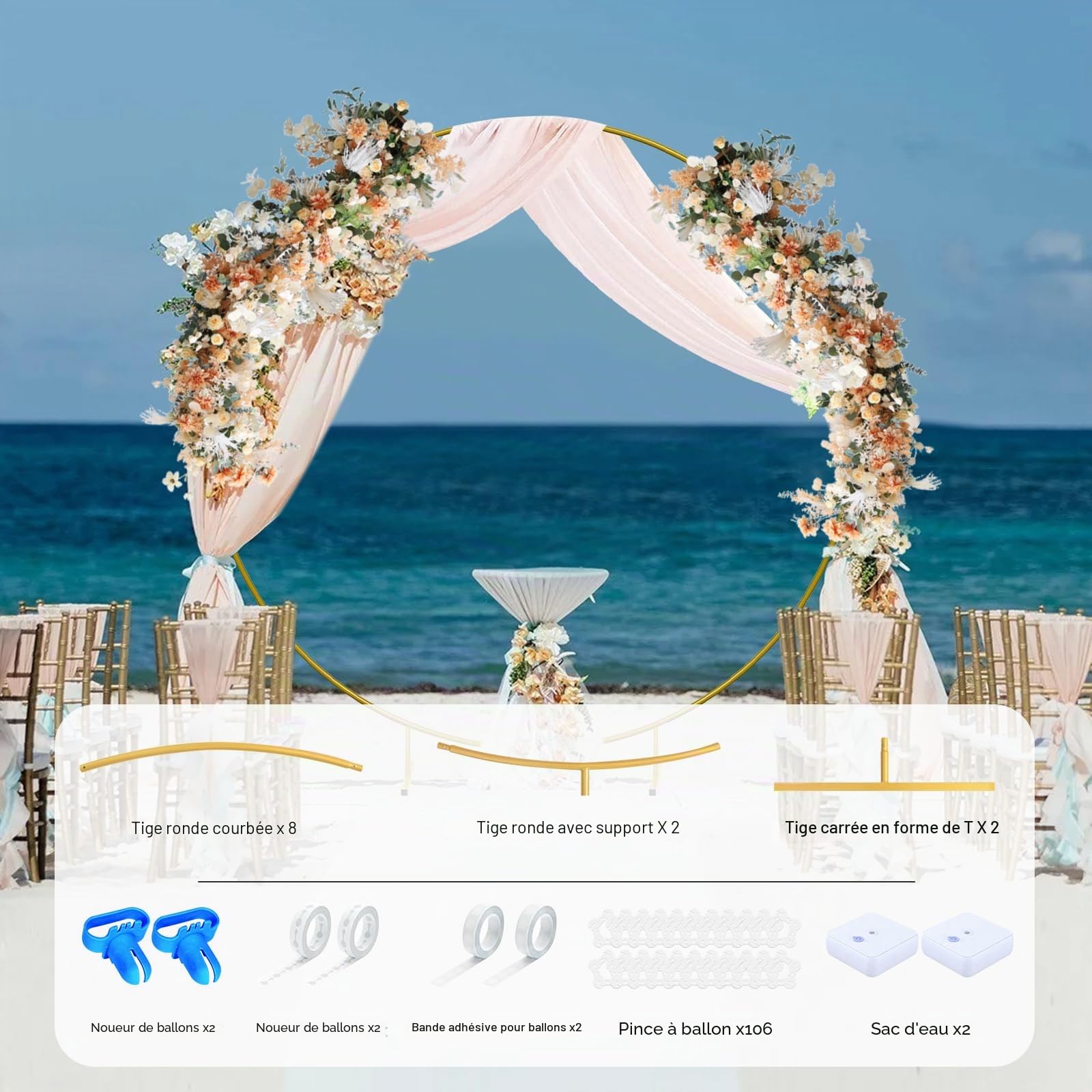Arche Ballon, Support Arche Ballon Anniversaire 2.2 M, Kit Arche Cercle en Metal, Support Toile de Fond pour Arche de Decoration Anniversaire,Mariage et Noël