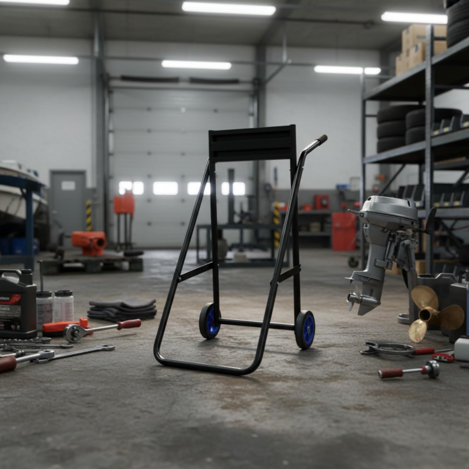 Carrello Motore Marino Motore Fuoribordo Supporto Motore Officina Struttura Robusta in d'Acciaio Manico Regolabile Ruote, Piccolo