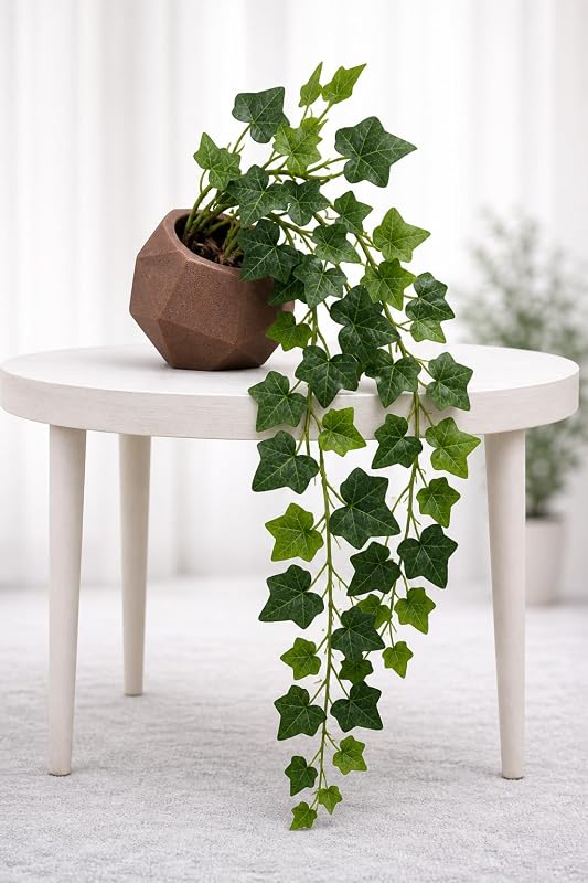 Hera Jiboia Planta Artificial Pendente com Vaso Geométrico Moderno, Polietileno, 80cm, Arranjo Completo (vaso marrom - planta 4)