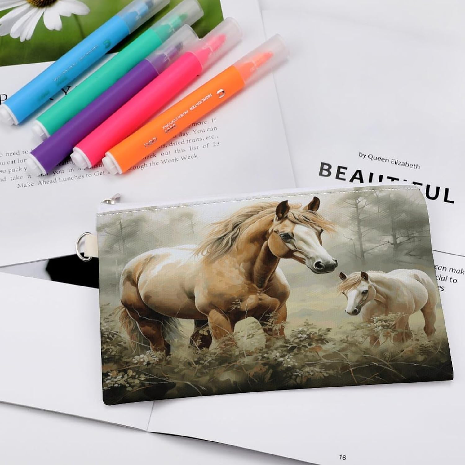 Animals Embroidery Paintings Horses Coin Purse,Travel Portable Keychain Wallet Canvas Coin Wallets Mini Zipper Tool Bag Lightweight Change Purse