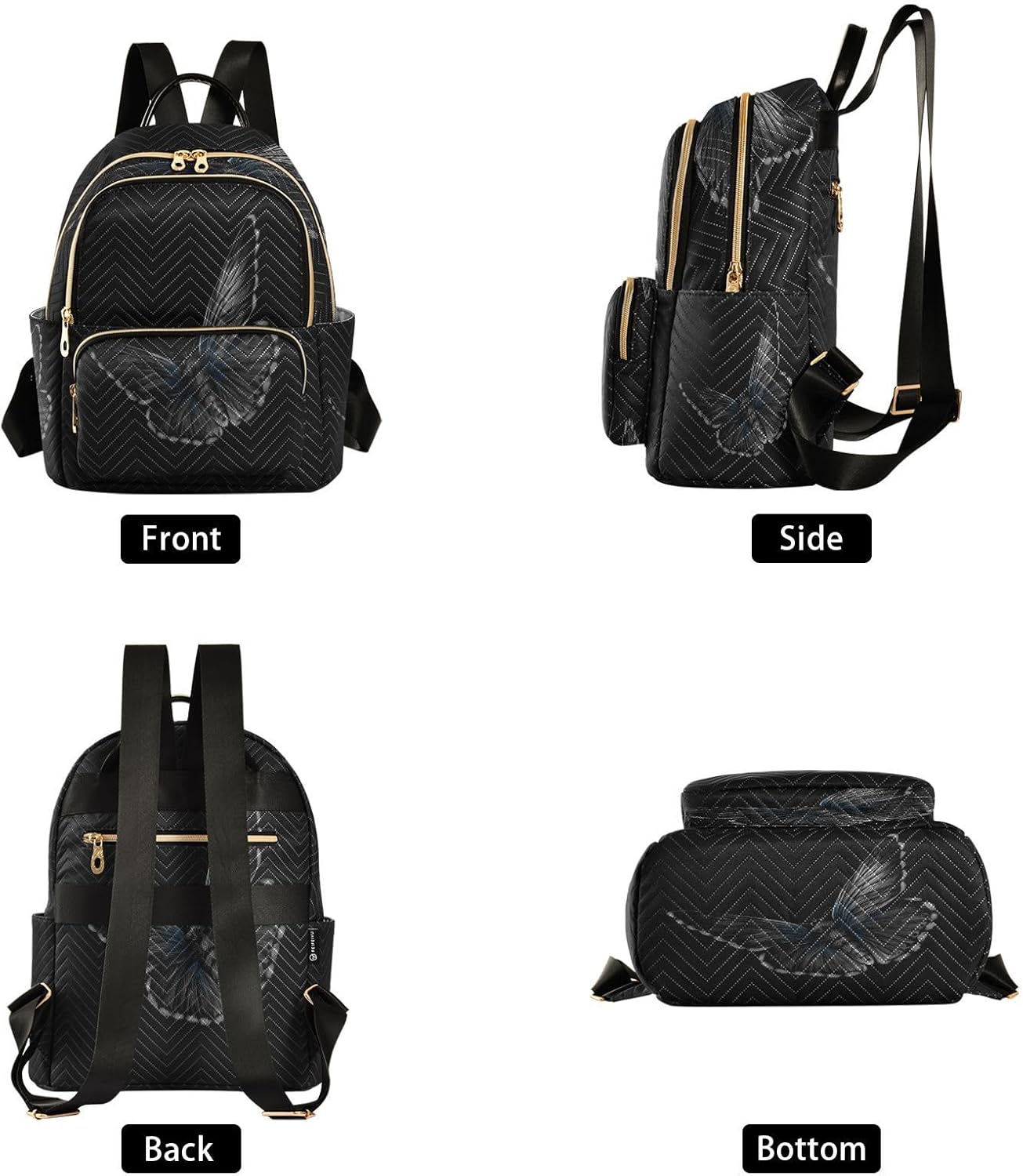 senya Fashion Backpack Mini Backpack Purse Casual Daily Backpack Butterfly on A Black Background Hand Drawn for Travel for College Work