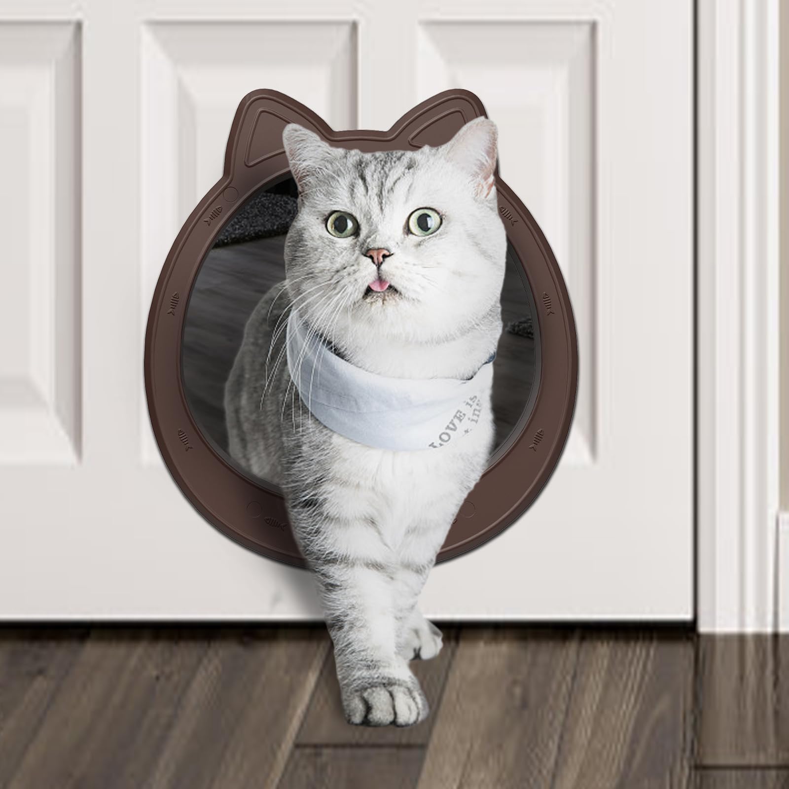 CAREMYWORLD Large Cat Door Interior Door, No-Flap Cat Door for Interior Door, Pet Door for Cats, Easy DIY Setup, No Training, Up to 22 LBS, Easy to Install(Coffee)