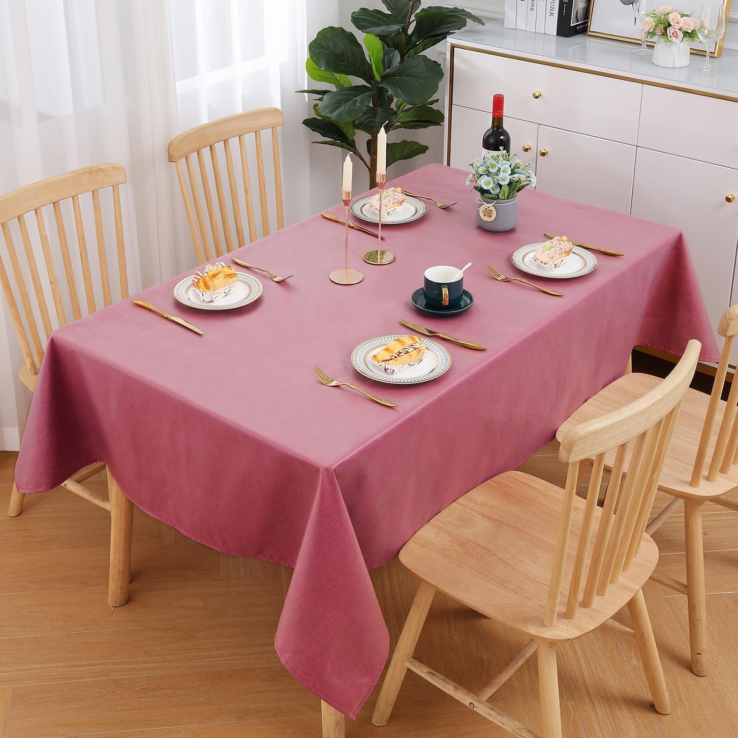 smiry Rectangular Table Cloth Wipe Clean 140x100 cm, Wipeable Water Resistant Linen Tablecloth - Image 2