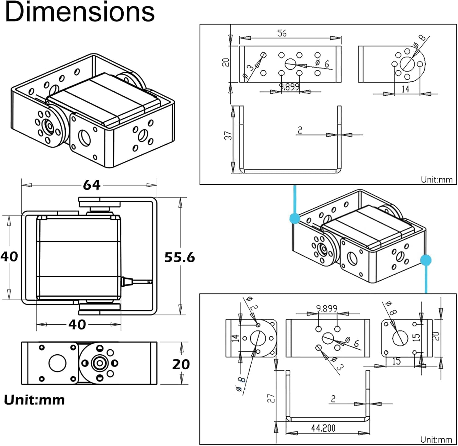 RDS3235 Digital Servo Robot Servo Coreless Motor 35KG High Torque Metal Gear DC5-7.4V with U- Shaped Servo Bracket Arm Plate for DIY Robotic(270 Degree) 3