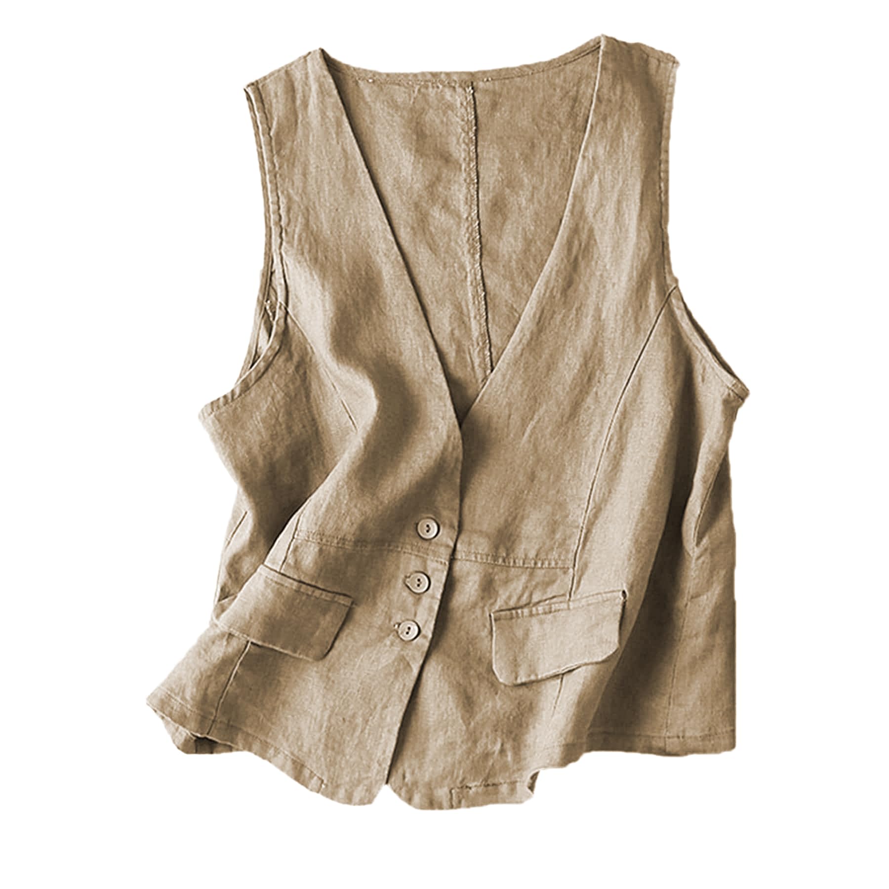Tuikayoo Chaleco de lino para mujer, casual, sin mangas, con cuello en V, chaqueta ligera