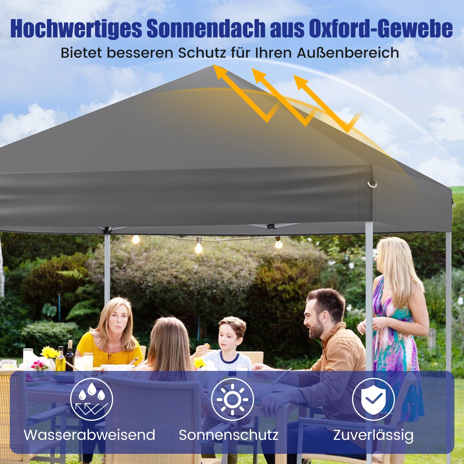COSTWAY Pawilon składany 2 x 2 m, wodoszczelny, stabilny, odporny na zimę, ochrona UV 50+, namiot składany, w zestawie 8 gwoździ, 4 linki napinające i 1 torba do przenoszenia, pawilon ogrodowy na