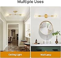 Vista 4 de FadimiKoo Lámparas de pared doradas de 2 luces, lámparas de tocador de baño sobre el espejo, iluminación moderna de latón cepillado para interiores