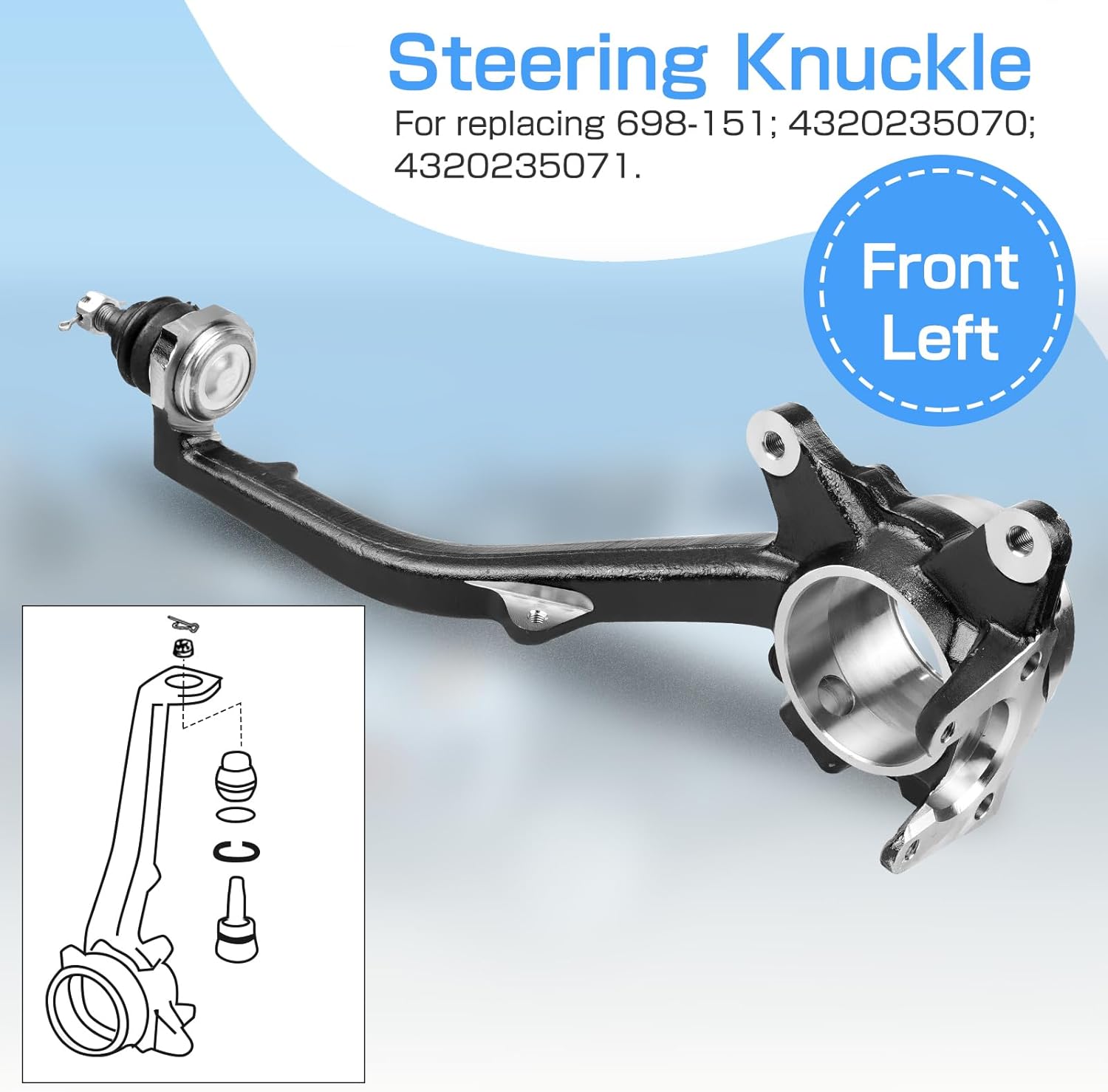 Front Driver Side Steering Knuckle Compatible with Toyota 4Runner 1996-2002, Sequoia 2001-2003, Tacoma 1995-2004, Tundra 2000-2003 with ABS for Replacing 698-151 4320235070 4320235071 (Left)