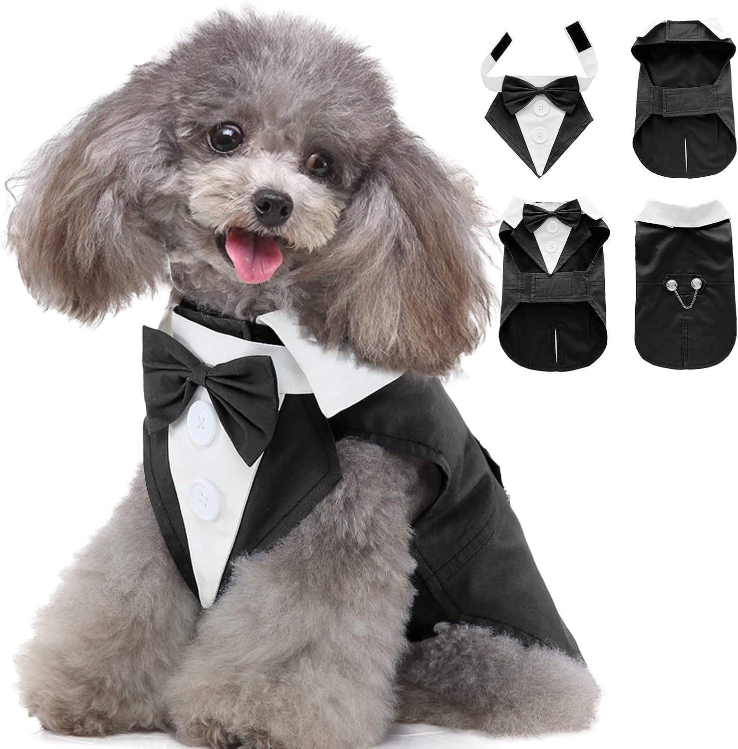 SUNFURA Dog Tuxedo Dog Suit with Bandana Set, Formal Dog Wedding Suit Shirt Attire with Bow Tie and Detachable Bowtie Collar, Pet…