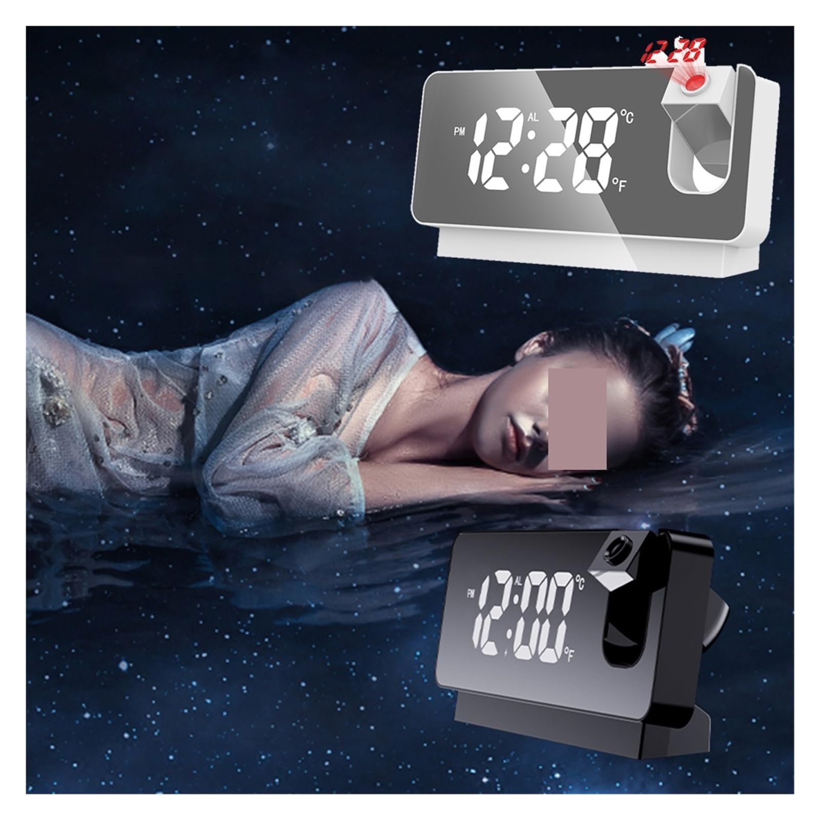 Reloj Despertador Digital LED, Mesa De, Relojes Electrónicos Escritorio, USB, Radio FM, Proyector Tiempo, Función Repetición ProyeccióN NíTida(White)
