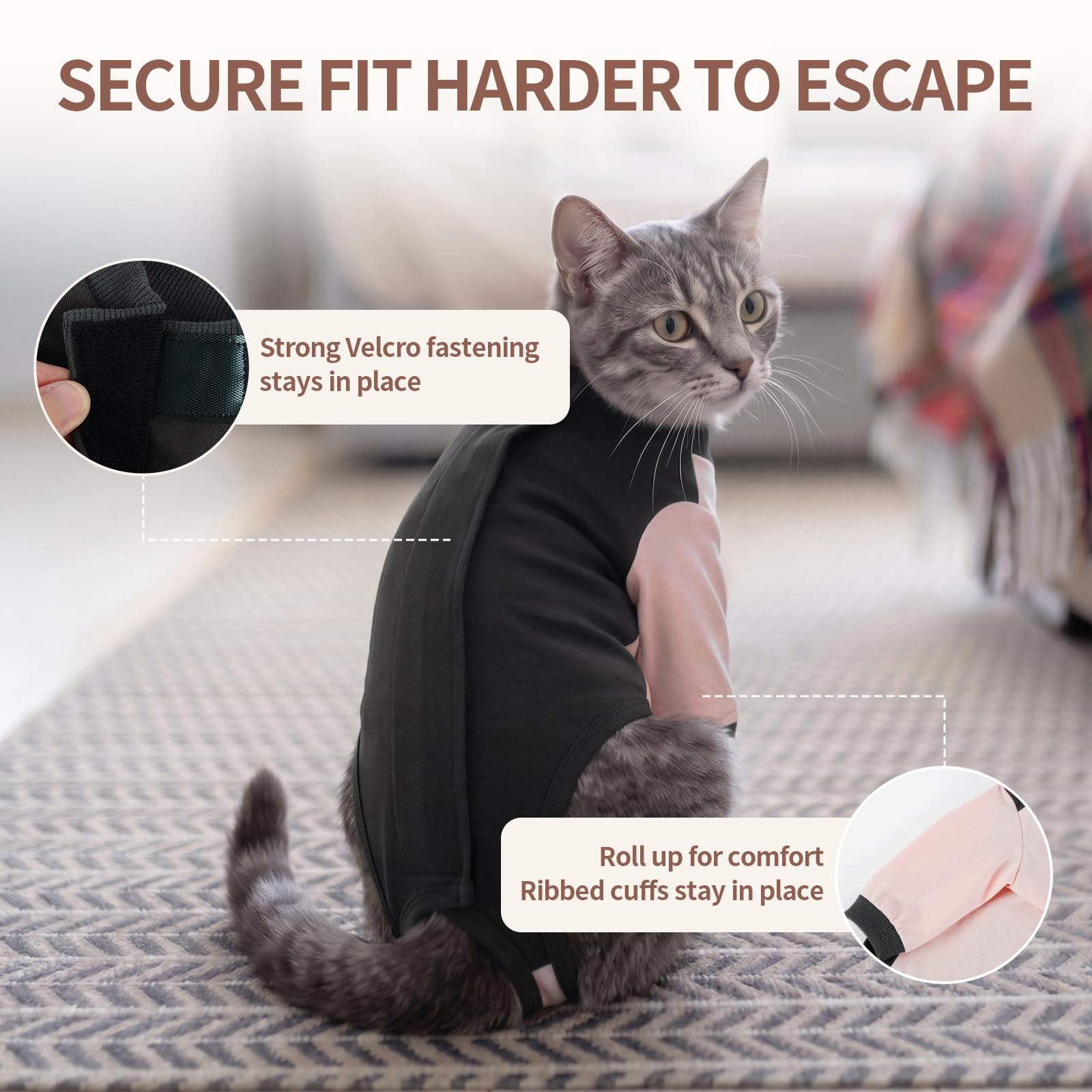 Combinaison Chat après Chirurgie Coton, Body Chat Anti Léchage Doux et Élastique, Vêtement de Protection Plaies Abdominales avec Manches Longues, Fermeture Scratch Facile à Enfiler, Rose poudré XL