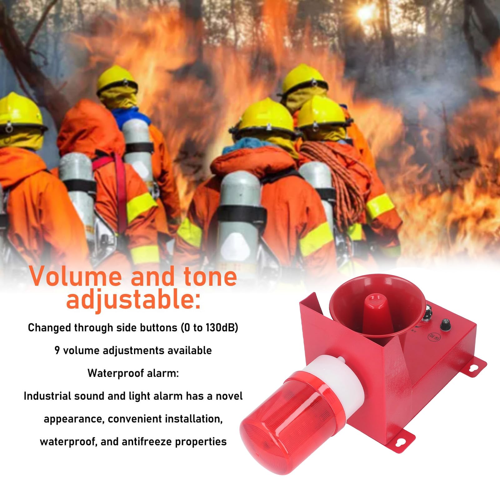 Alarme de Sirène Industrielle 55 W 130 DB Volume Réglable Haute Puissance étanche Alarme Sonore Stroboscopique D'urgence pour Chantiers de Construction, Usines (DC24V)