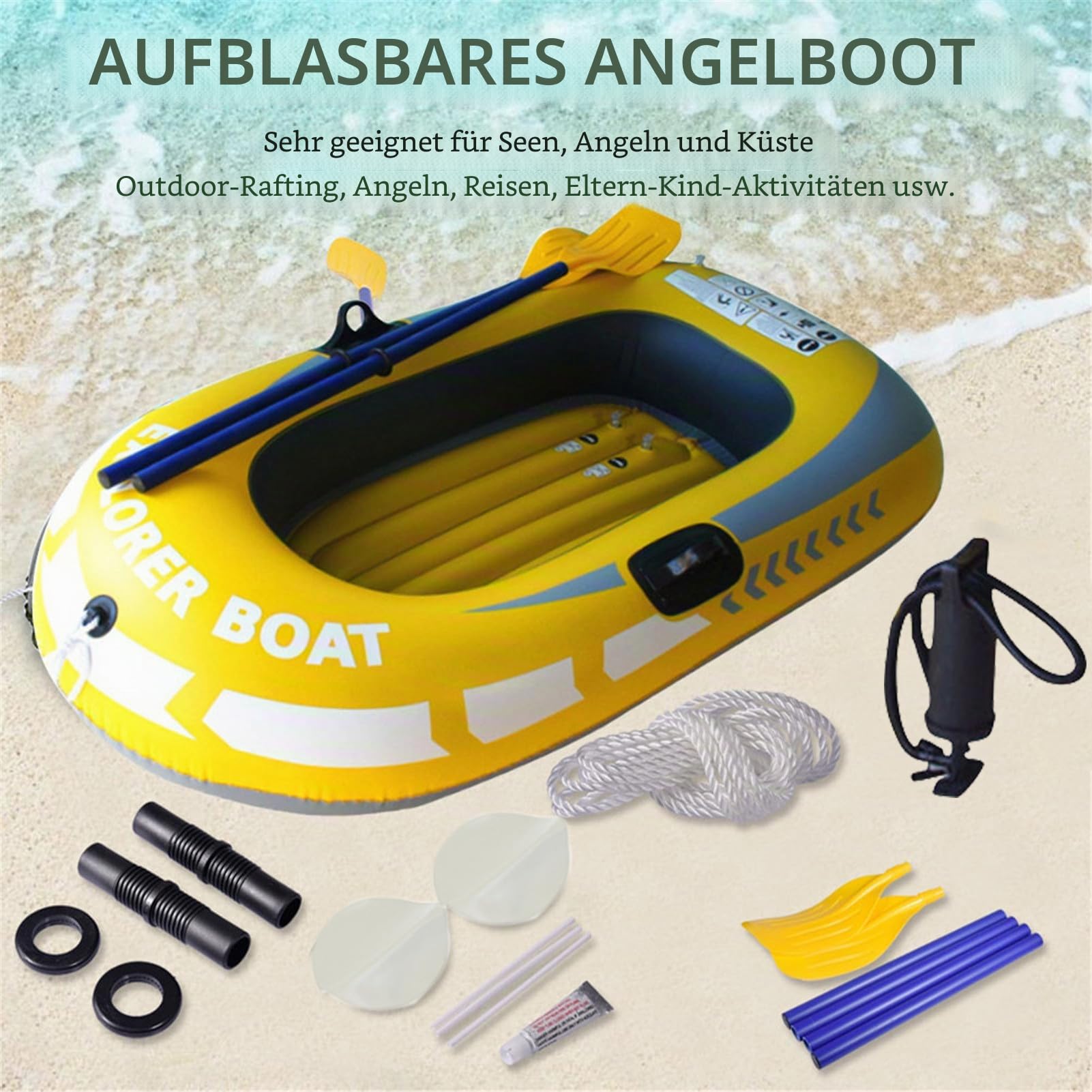 Schlauchboot,Freizeit-Tourenkajak Für 1/2 Personen - Tragbares Faltbares Fischerbootfloß Für Treibenden See Im Freien, Lustiger Sommer