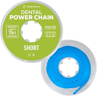 PlastCare USA Orthodontic Power Chains for Braces – Sky Blue, Short 15 ft Roll, Short & Long Closed Elastic Ligatures – Multiple Color Options, Durable Dental Elastics