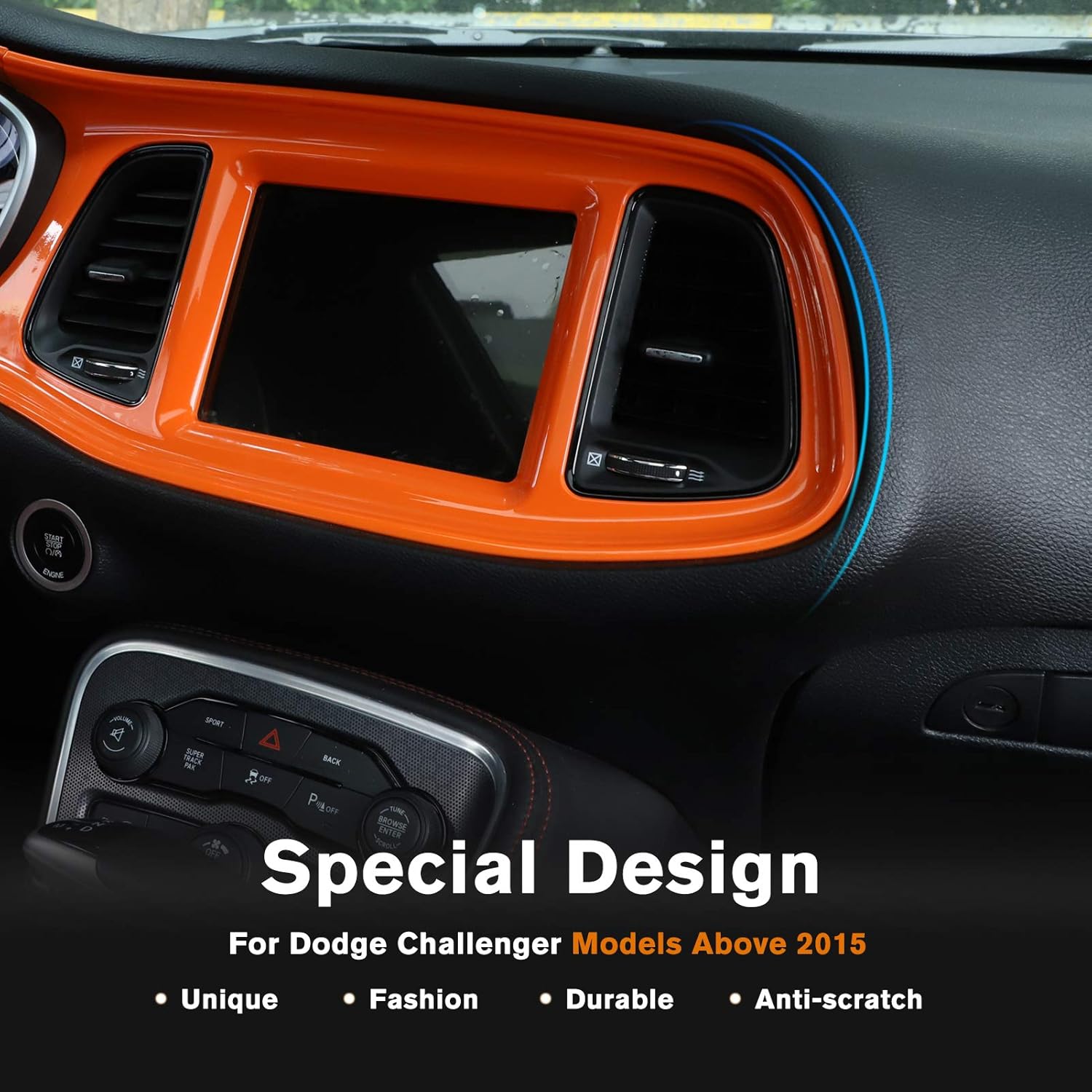 JeCar Center Console Dashboard Panel Trim Interior Decoration Accessories Compatible with Dodge Challenger 2015-2023, Orange