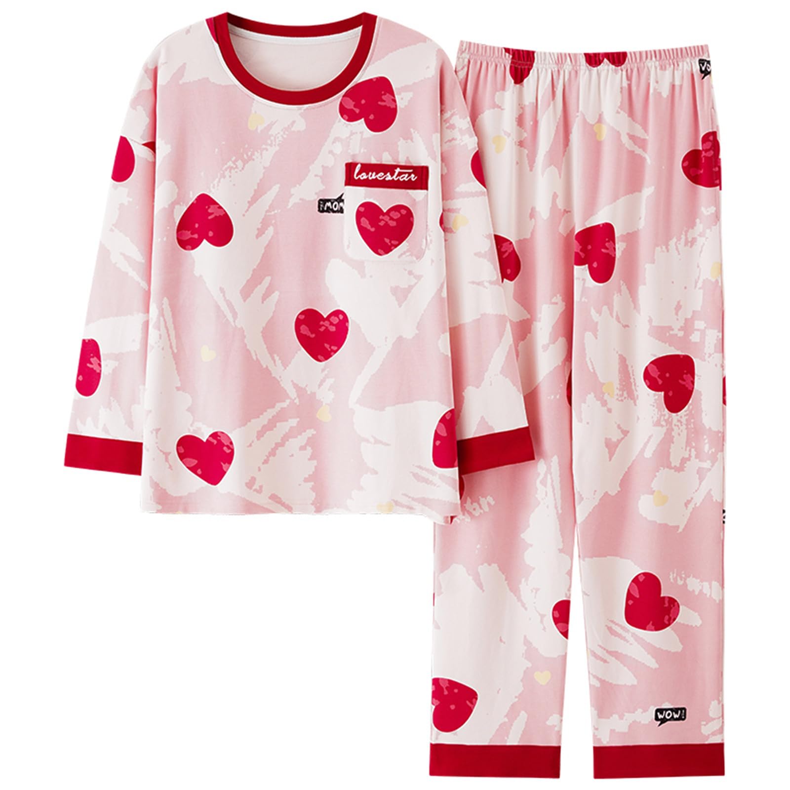 Pigiama Donna Pigiama da Donna Taglie Forti - Primavera Autunno in Cotone A Maniche Lunghe con Cuscinetti per Il Petto,Comfort E Stile-rosso-4xl