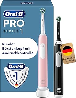 Oral-B Pro Series 1 Elektrische Zahnbürste, Doppelpack mit 2 Aufsteckbürsten, Rosa/Schwarz - Electric Toothbrush, Inkl. 3 Putzmodi für Zahnpflege, Designed by Braun