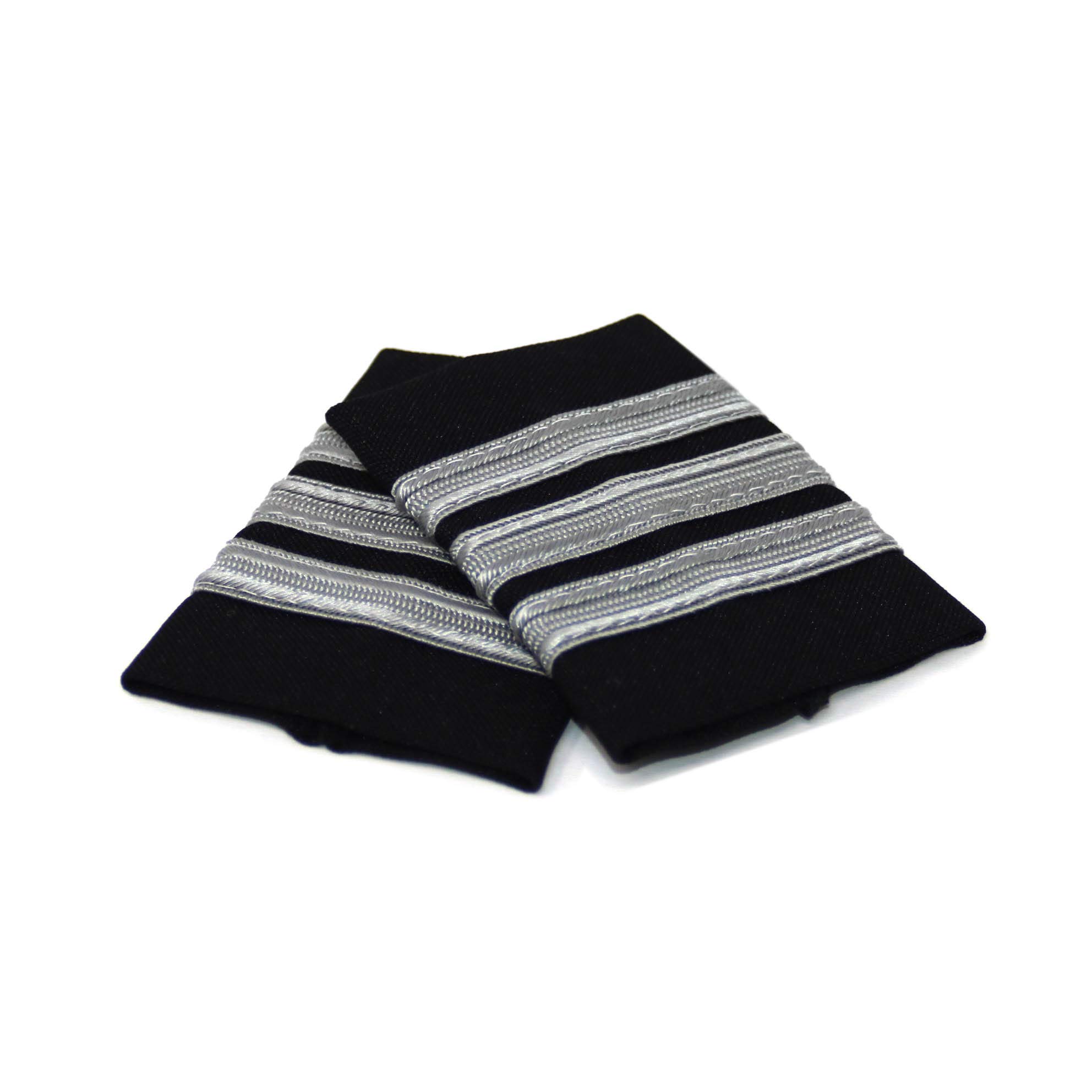 Aero PhoenixProfessional Pilot Uniform Epaulets - Three Bars - First Officer - Silver Nylon on Black