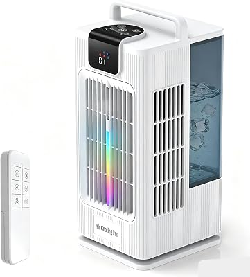 Portable Air Conditioning Fan,4-in-1 Mobile Evaporative Air Cooler with Remote,4 Speeds&3 Spray Modes,120°Oscillation,2L Water Tank with 8H Timer,5 LED Lights,Quiet Cooling Fan for Office Home Bedroom