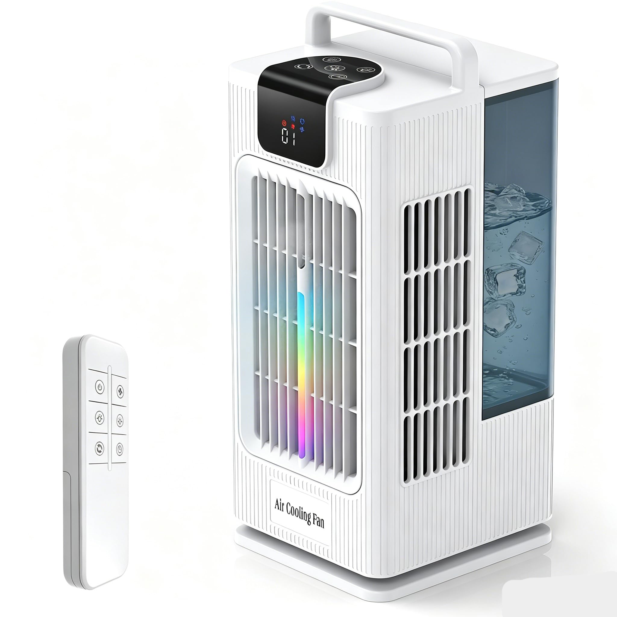 Portable Air Conditioning Fan,4-in-1 Mobile Evaporative Air Cooler with Remote,4 Speeds&3 Spray Modes,120°Oscillation,2L Water Tank with 8H Timer,5 LED Lights,Quiet Cooling Fan for Office Home Bedroom
