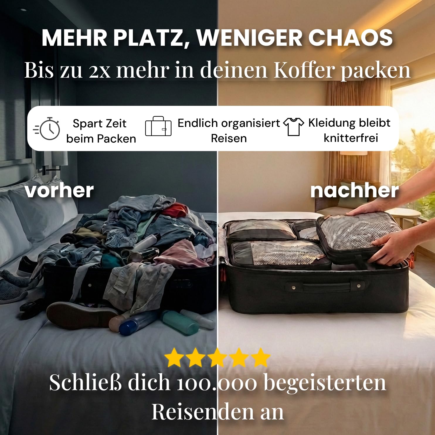 Compression Packing Cubes Set für mehr Platz im Koffer & Backpack - Packwürfel Packing Cubes Compression als Rucksack Organizer - Travel Packtaschen Reise - Camping Zubehör & Wander Ausrüstung