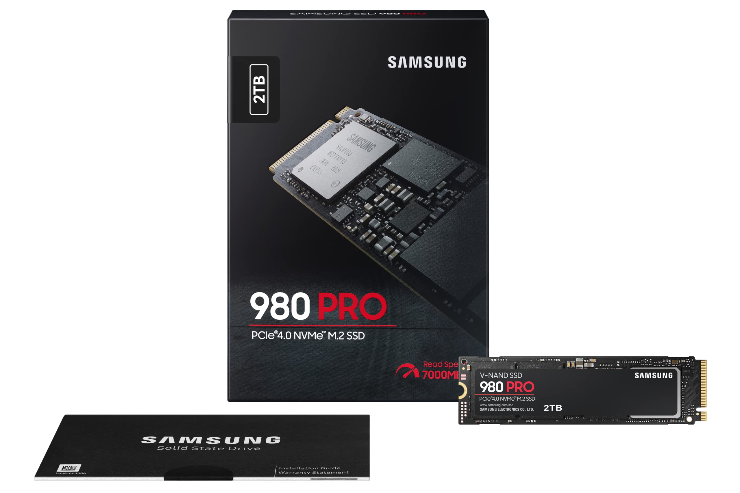 Samsung 980 PRO NVMe M.2 SSD, 2 TB, PCIe 4.0, 7.000 MB/s Lesen, 5.000 MB/s Schreiben, Interne SSD für Gaming und Videobearbeitung, MZ-V8P2T0BW