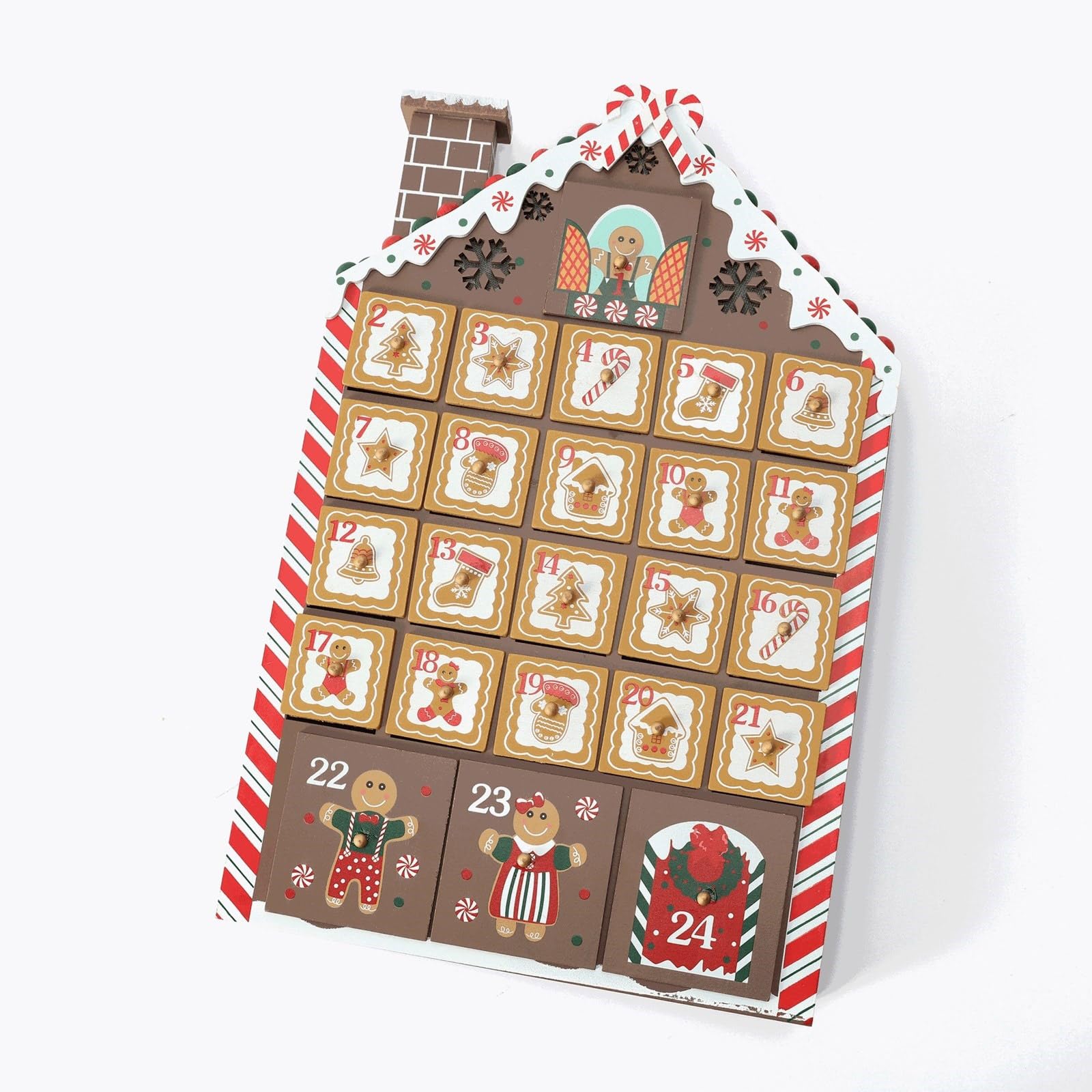 Calendario de Adviento de madera para dulces, joyería, forma de casa, calendario de Adviento de Navidad para niños y adultos, regalo sorpresas, decoración de casa de pastel de jengibre