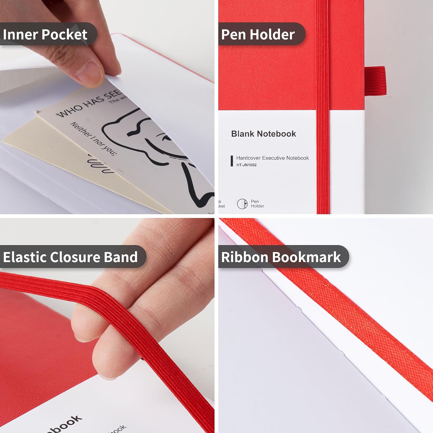 Heture Hardcover Notebooks, A5 Blank Notebook for Writing 160 Pages, 8.2 x 5.5 inch, Classic Blank Notebooks for College/Work/Travel(Blanked-3 Pack, Red) image 3