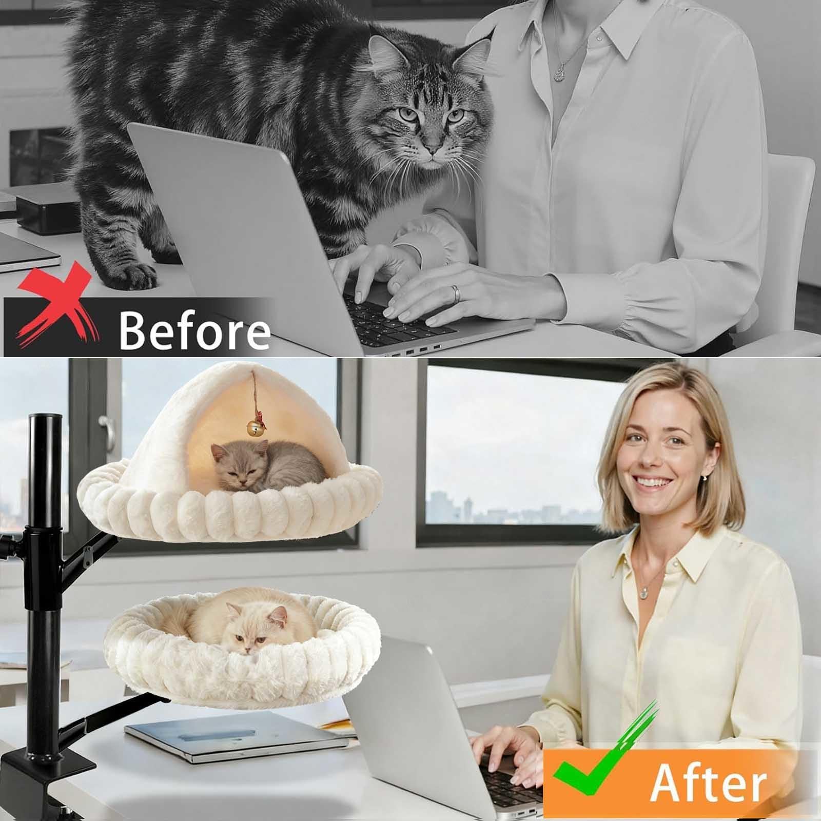 Cuccia Gatto Chiusa, Rotazione a 360° Altezza Regolabile Letto Gatto con 2 Tessuti Lavabili per Casa e Ufficio,Gray