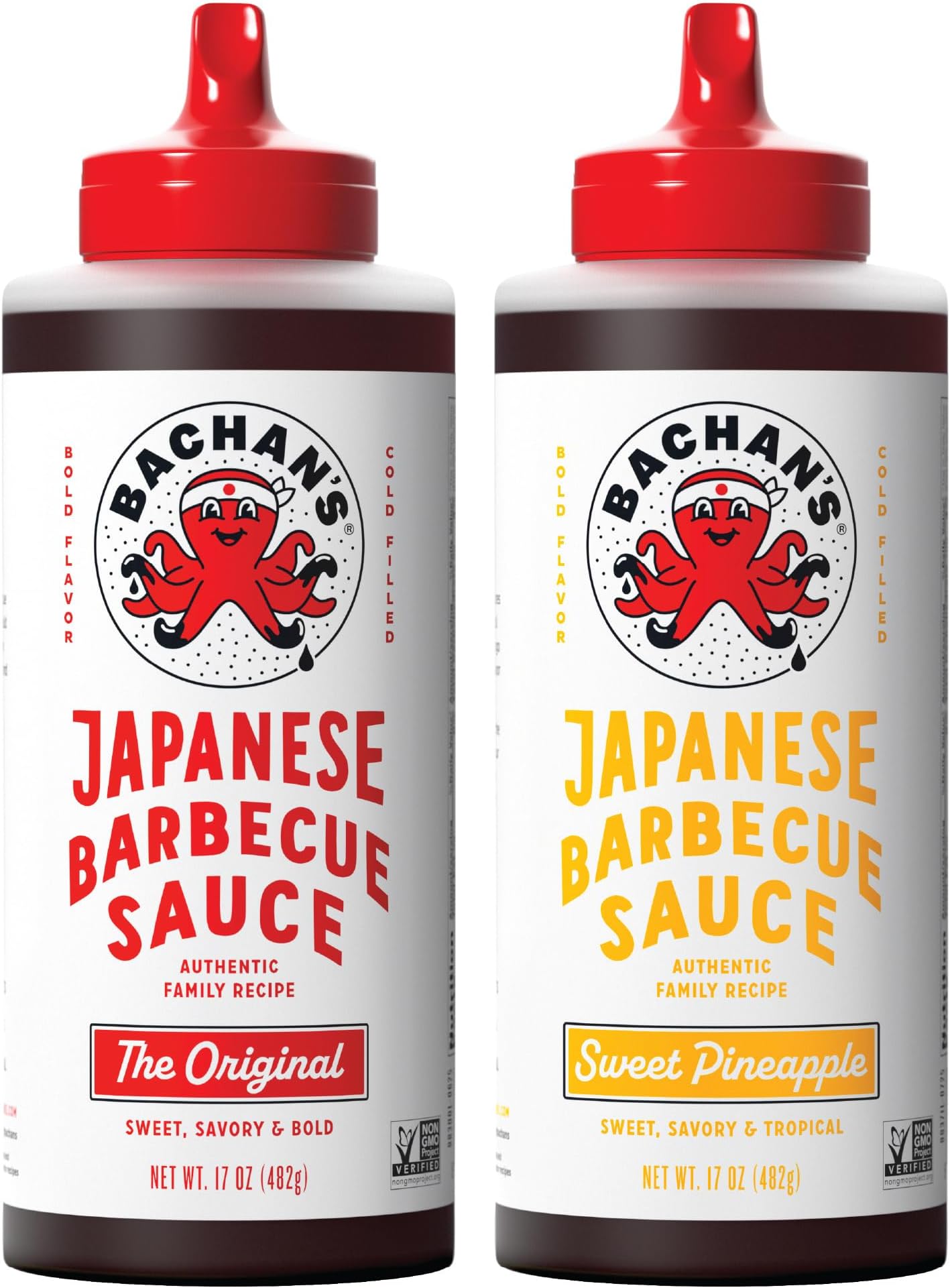 Bachan's Japanese Barbecue Sauce 2 Pack - 1 Original, 1 Sweet Pineapple - BBQ Sauce for Wings, Chicken, Beef, Pork, Seafood, Noodles, and More. Non GMO, No Preservatives, BPA free