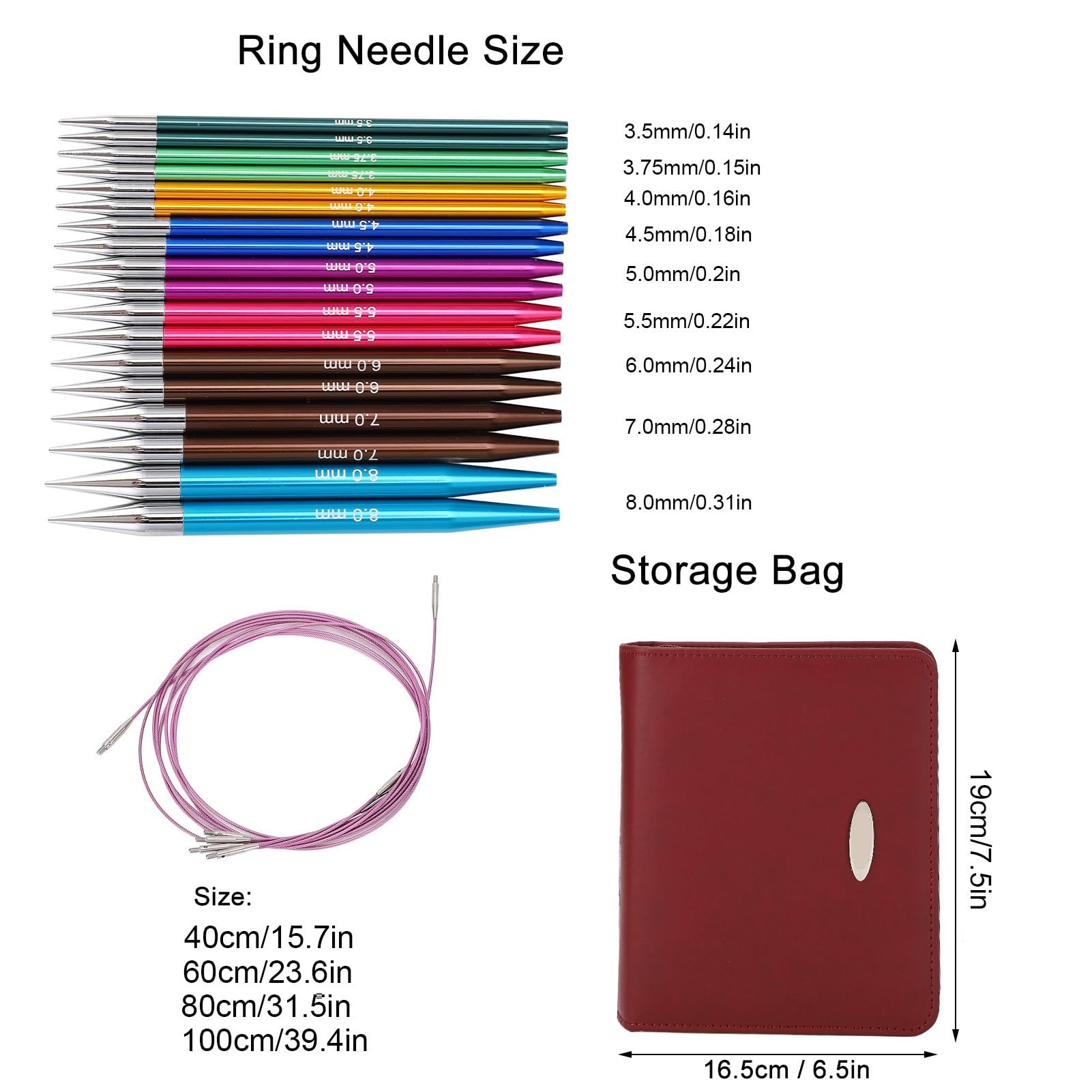 Tomotato Juego de Agujas de Tejer Circulares Intercambiables, Set Herramientas Tejer con Estuche Almacenamiento 3.5-8.0mm para Proyectos Tejido y Costura