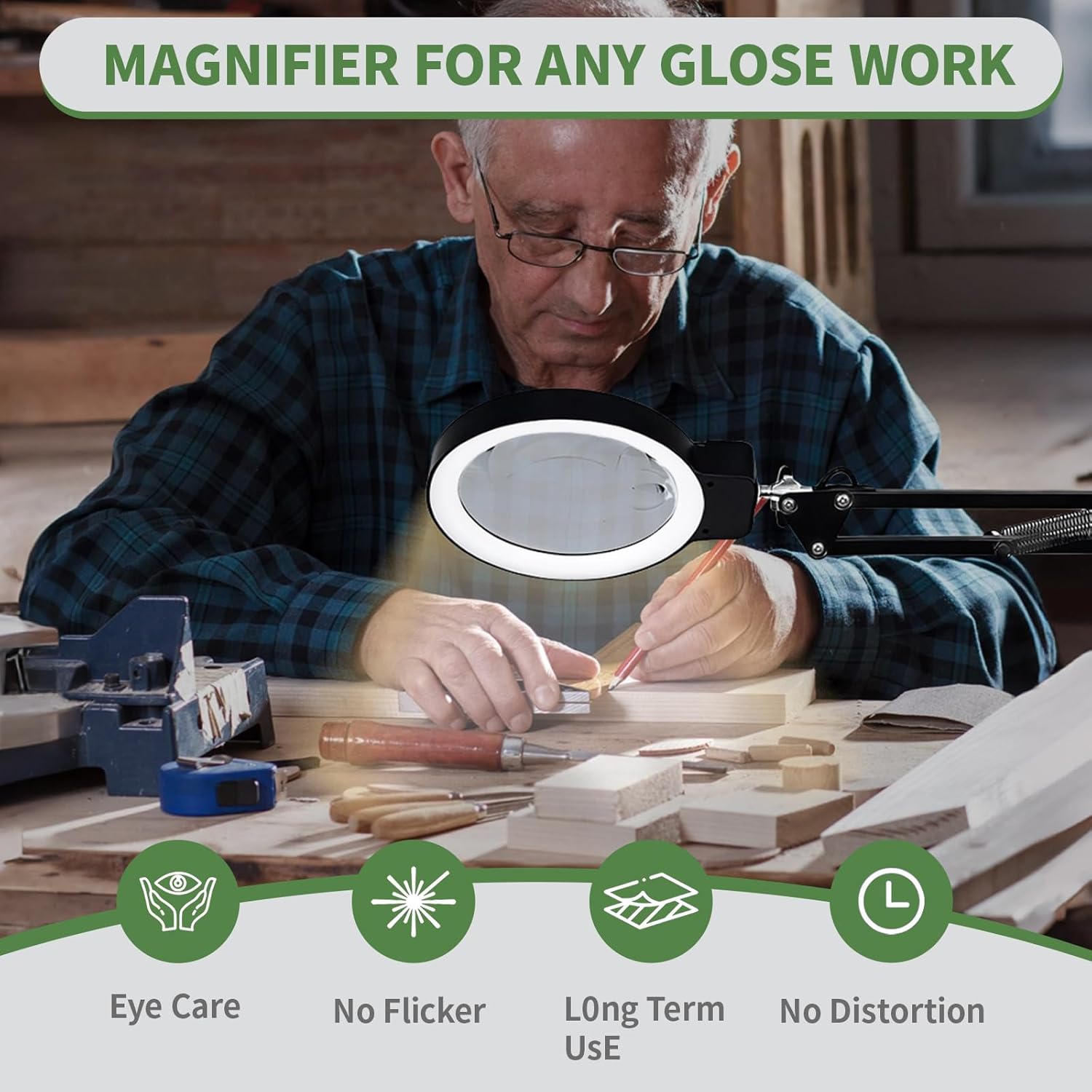 10X/20X Magnifying Glass with Light and Stand, LED Desk magnifying lamp with Base and Clamp, 3 Color Mode, 10 Dimmable Levels desktop magnifier, Hands Free for Reading Crafts Jewelry Sewing Close Work