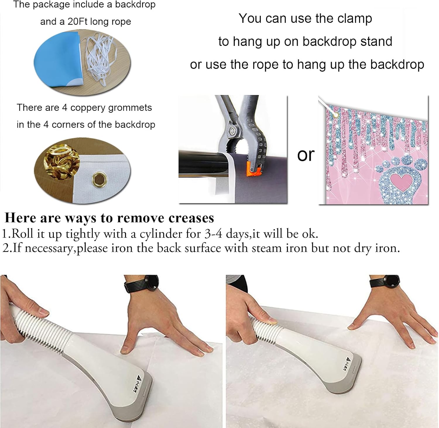 What Will Baby Be Gender Reveal Backdrop 10x8Ft Baby Shower Boy or Girl Birthday Party Banner Pink Blue Footprint Event Party Decorations Supplies Photo Backgrounds Polyester Fabric