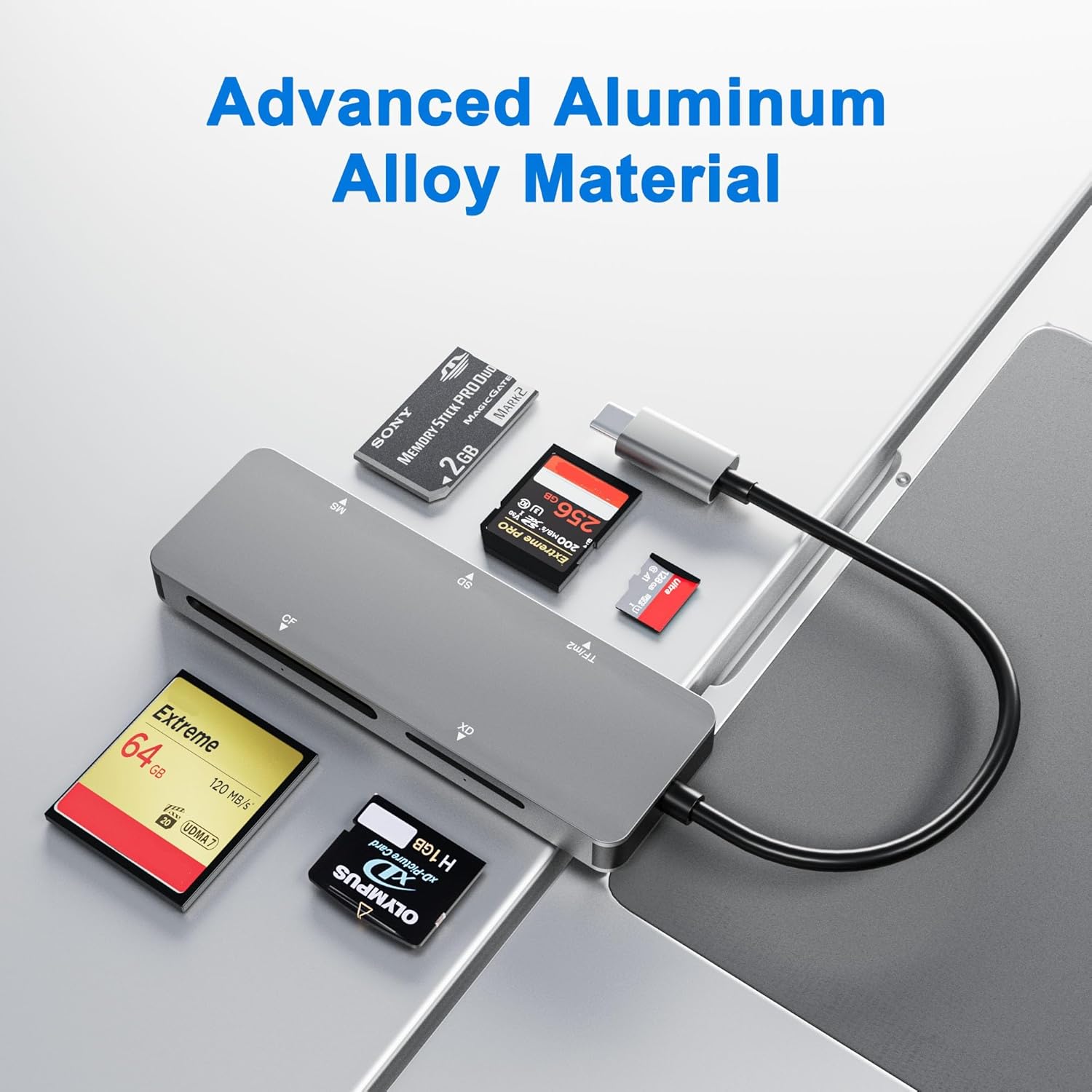 USB-C XD Picture Card Reader, 5Gbps 6-in-1 High Speed Card Reader for TF/SD/MS/M2/XD/CF, USB C XD Memory Card Reader Compatible with Olympus & Fujifilm XD Cards (1GB/2GB)