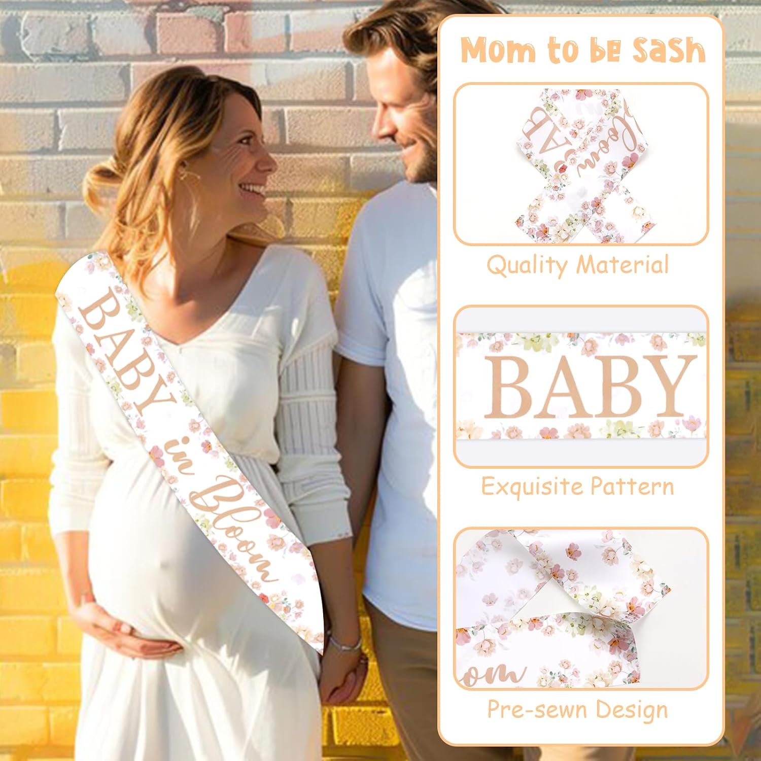 Serencatcher Baby in Bloom Sash, Flower Baby Shower Sash Floral Mom to Be Sash Satin for Baby in Bloom Floral Baby Shower Gender Reveal Decorations image 3