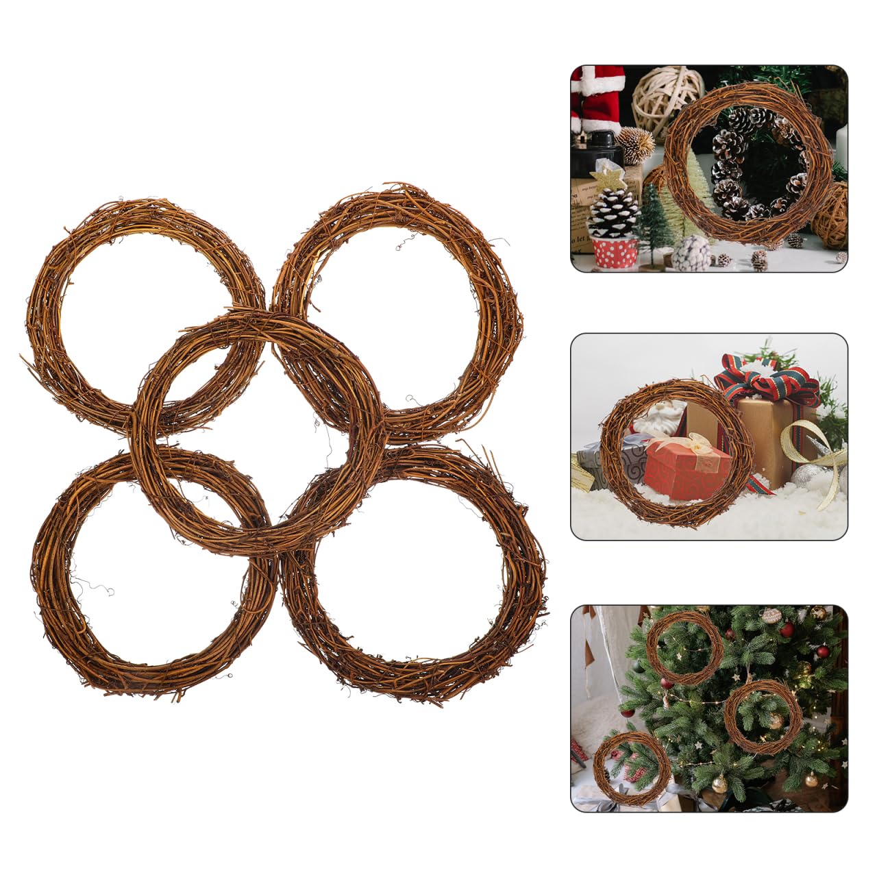 Operitacx 5 Stück 20 cm natürliche Kränze, Rankenkranz, Kranzherstellung, Rattan-Kranz für DIY-Weihnachtsbasteln, Haustür, Wandbehang, Hochzeits- und Party-Dekorationen