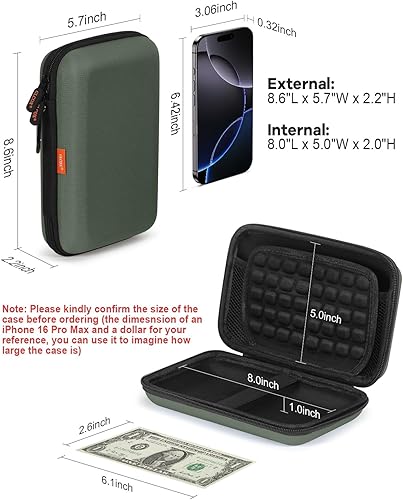 Miniatura 3 de GLCON Estuche Grande Clásico Verde Militar – Organizador Electrónico de Carcasa Rígida para Viaje – Bolsa de Almacenamiento de Accesorios