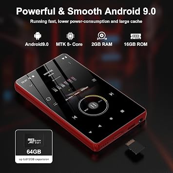 80GB Music Player, MP4 MP3 Player with Bluetooth and WiFi with 4-inch IPS Touch Screen Digital Audio Players, M503 Pro Spotify Player with Amazon Music, Audible, Chrome Browser, Support Up 512GB Red