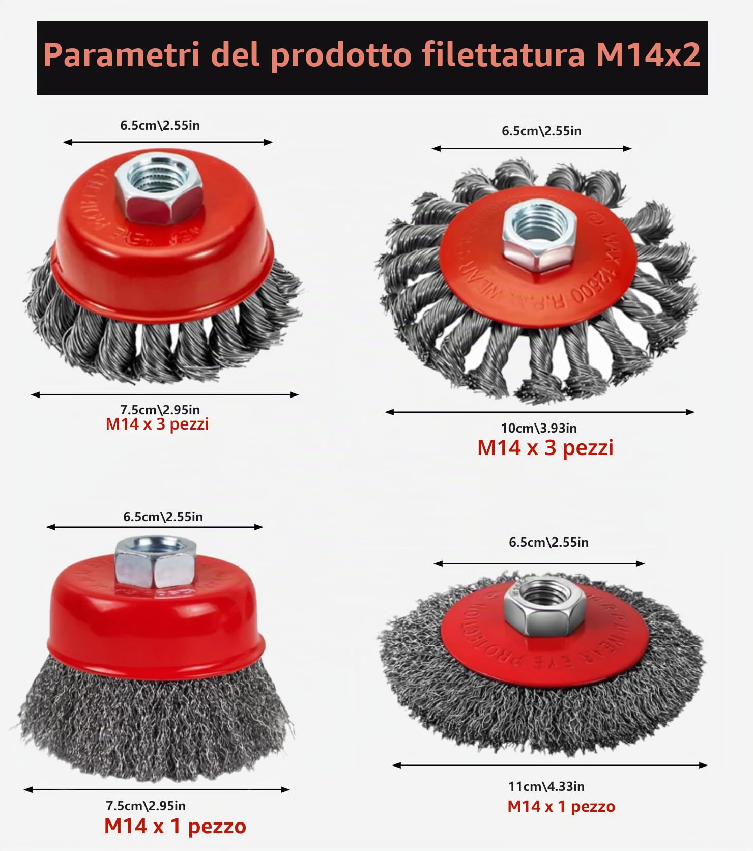 8 spazzole metalliche per smerigliatrici angolari, misura M14, diametro 80 mm e 120 mm,spazzole metalliche possono per la pulizia, la rimozione della ruggine, la lucidatura e la smerigliatura