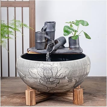 Fish Bowl Vase Chinese Style Ceramic Fish Tank Home Circulation Flow Water Fountain Courtyard Fish Culture Tank Living Room Decoration Aquarium Fish Tank Small Fish Tank Starter Kit Color A, Size