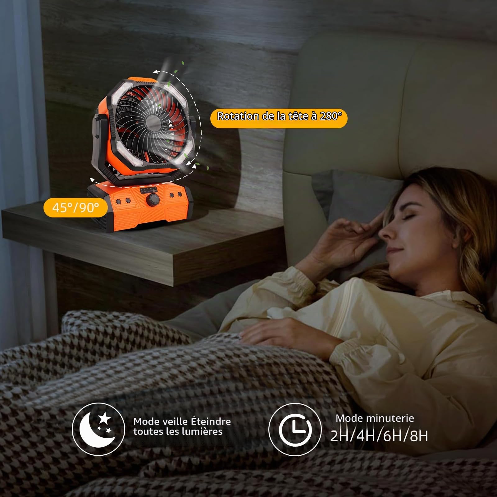 ELZO 30000mAh Camping Ventilateur lumière LED, Max 70H, Portable Rechargeable avec Télécommande&Crochet, Tête Rotative et Vitesse Variable pour Maison Bureau Voyages Pêche