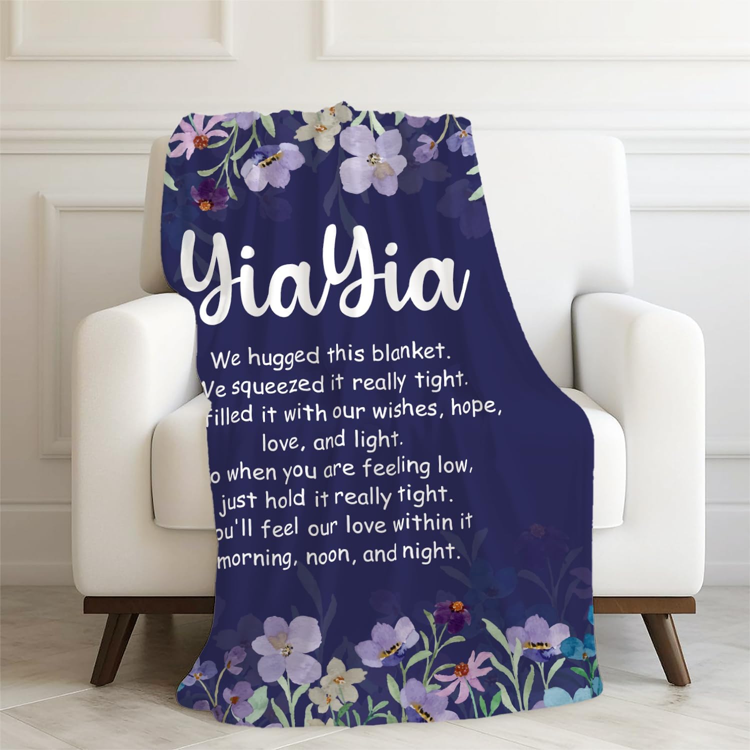 Purple Blue Yiayia Grandma Blanket, Grandma Gifts from Grandkids, Grandmother Gifts for Birthday Christmas, Yiayia Wildflower Throw Blankets for Bedroom Living Room Home, 50x60 Inches - Image 5