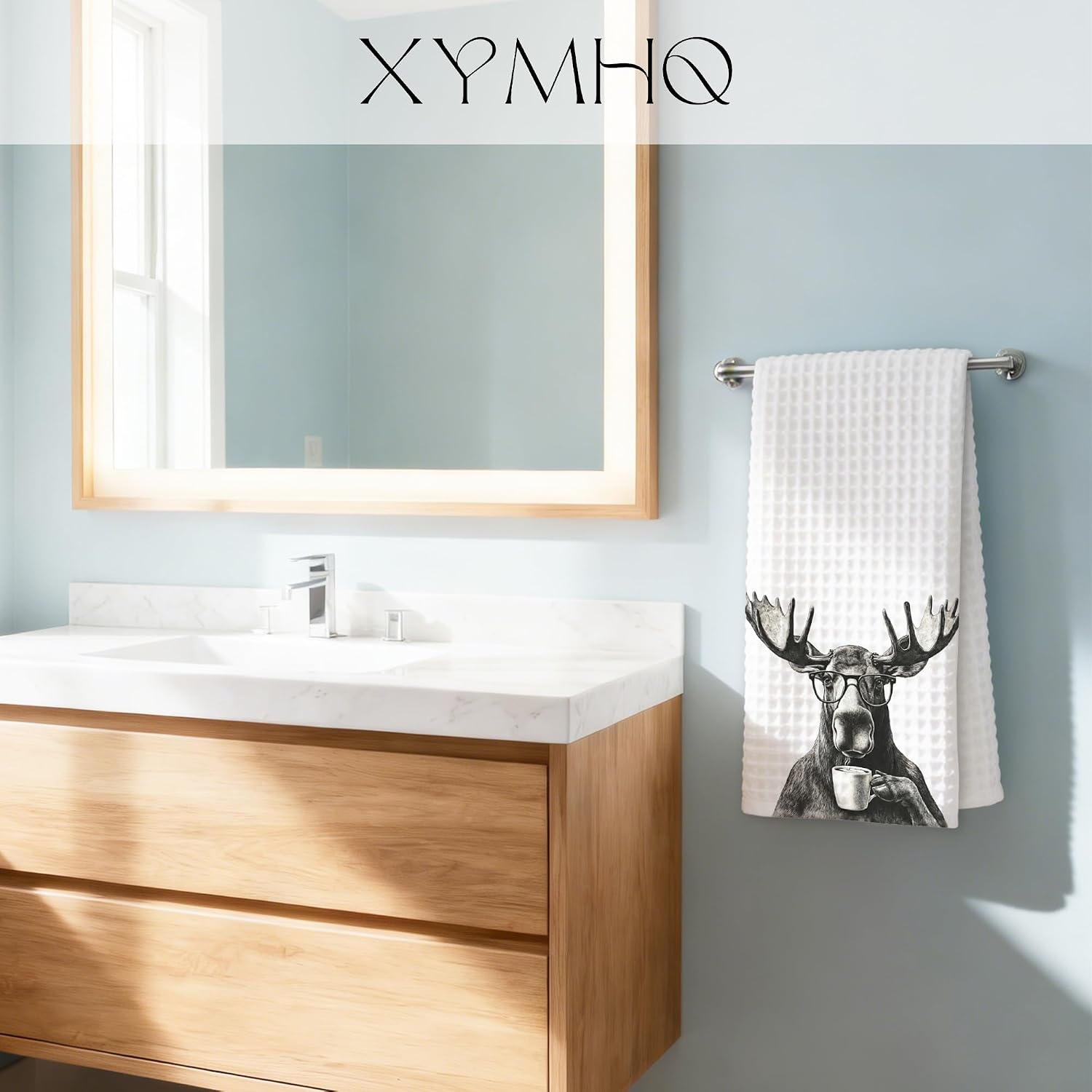Funny Moose Gifts Decorative Hand Towels for Kitchen Coffee Bar, Moose Lover Gifts for Women Men, Black and White Coffee Animal Kitchen Dish Tea Towels, 16x24 Inch
