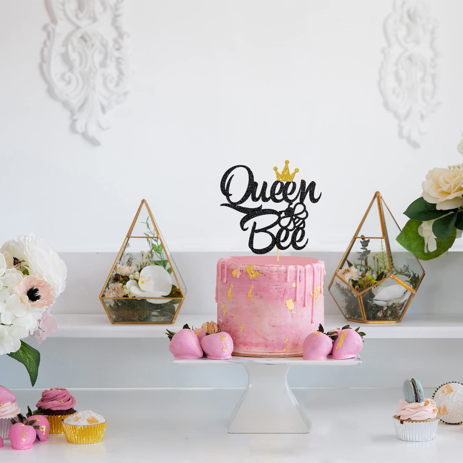 Helewilk Queen Bee Cake Topper - Black & Golden Bee Birthday Decoration