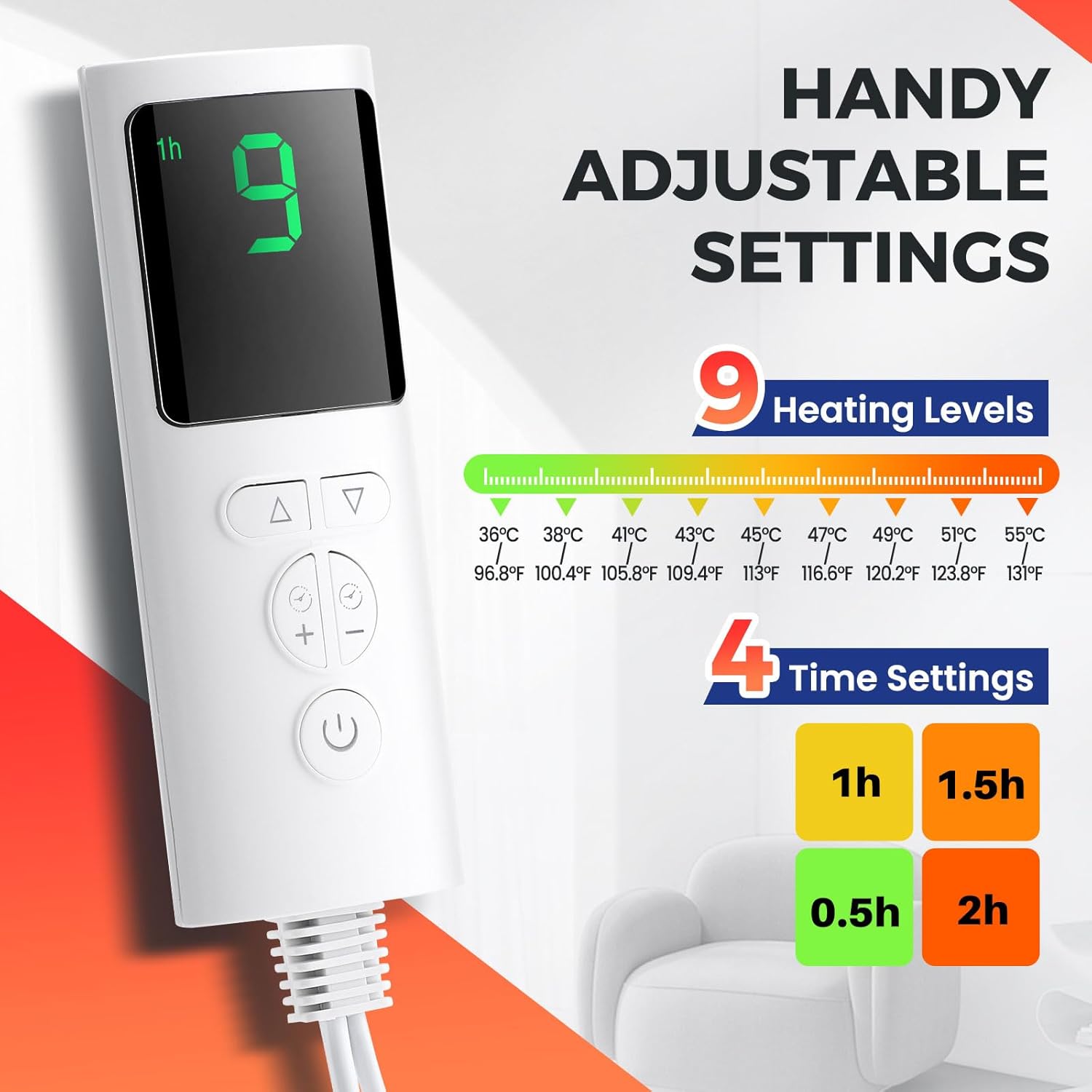 Electric Heated Foot Warmer for Men and Women, Feet Heating Pads Electric Feet Warmer with LCD Display & 9 Temperature Setting, Heated Foot Warmers for Under Desk, Office,Home (Grey)