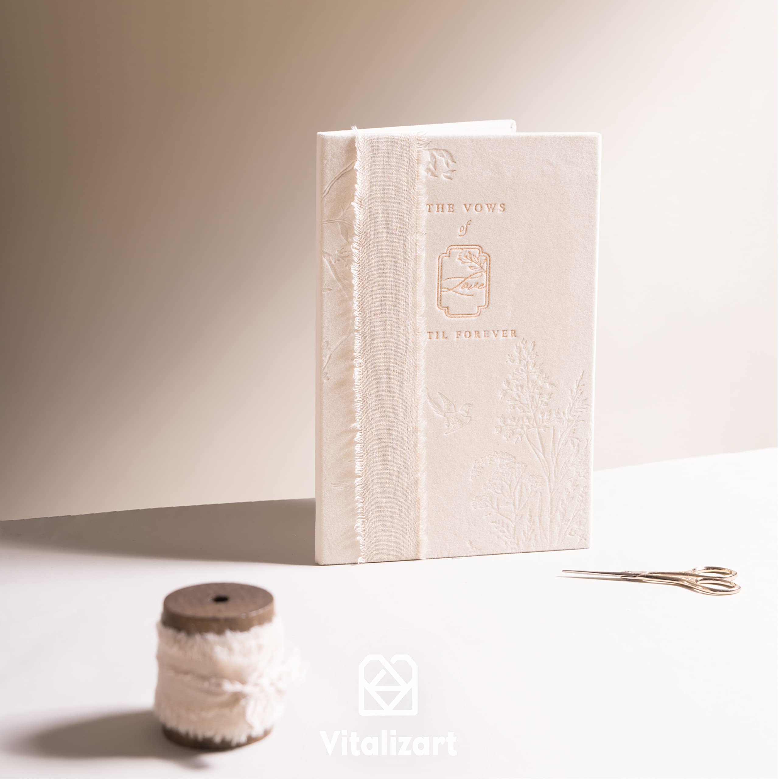 Vitalizart Beige Leinenband mit Spule, 3,8 cm x 4,5 m, rustikales ausgefranstes Baumwoll-Leinenband für Geschenkverpackungen, Hochzeitseinladungen, Brautsträuße